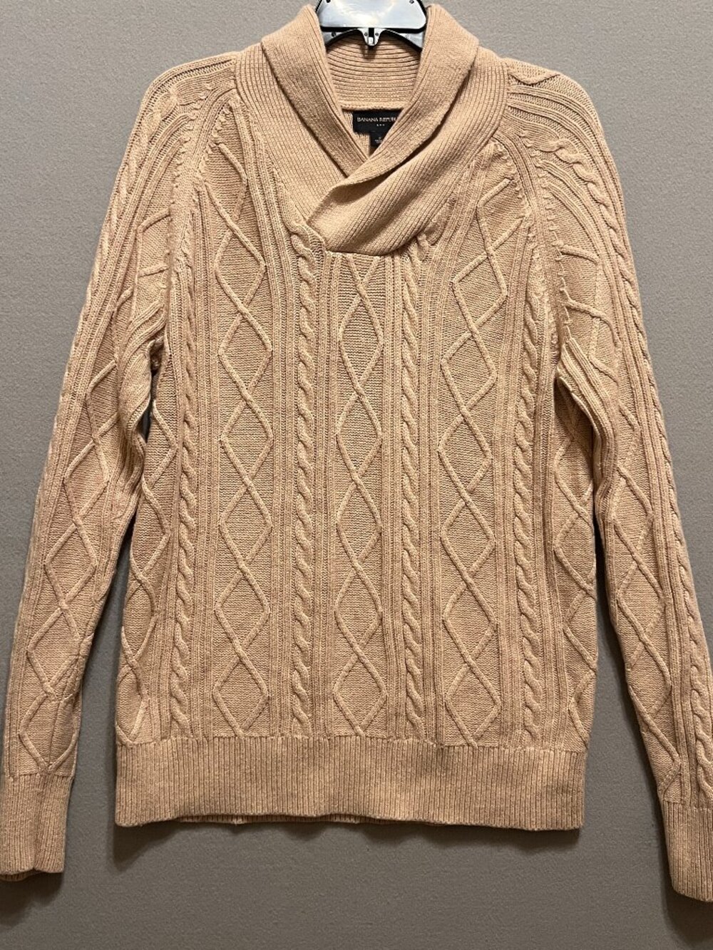 Banana Republic Fisherman Sweater Mens M Angora Blend Shawl Collar Chunky Cable